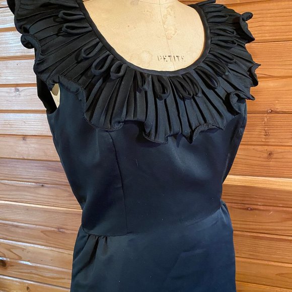 Vintage 60s Retro Cocktail Ruffled Satin Party Dress - Picture 3 of 6